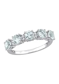 Aquamarine and White Topaz Semi Eternity Ring Sterling Silver