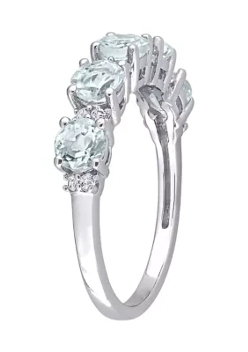 Aquamarine and White Topaz Semi Eternity Ring Sterling Silver