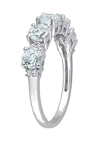 Aquamarine and White Topaz Semi Eternity Ring Sterling Silver