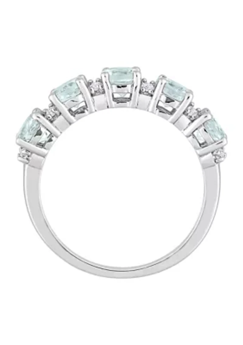 Aquamarine and White Topaz Semi Eternity Ring Sterling Silver