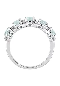 Aquamarine and White Topaz Semi Eternity Ring Sterling Silver