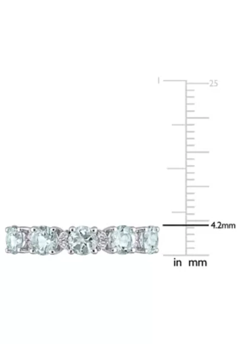 Aquamarine and White Topaz Semi Eternity Ring Sterling Silver