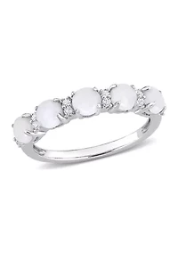 Opal and White Topaz Semi Eternity Ring Sterling Silver