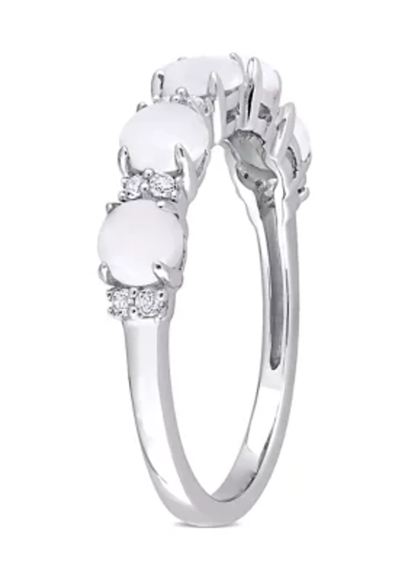 Opal and White Topaz Semi Eternity Ring Sterling Silver