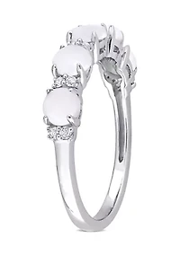 Opal and White Topaz Semi Eternity Ring Sterling Silver