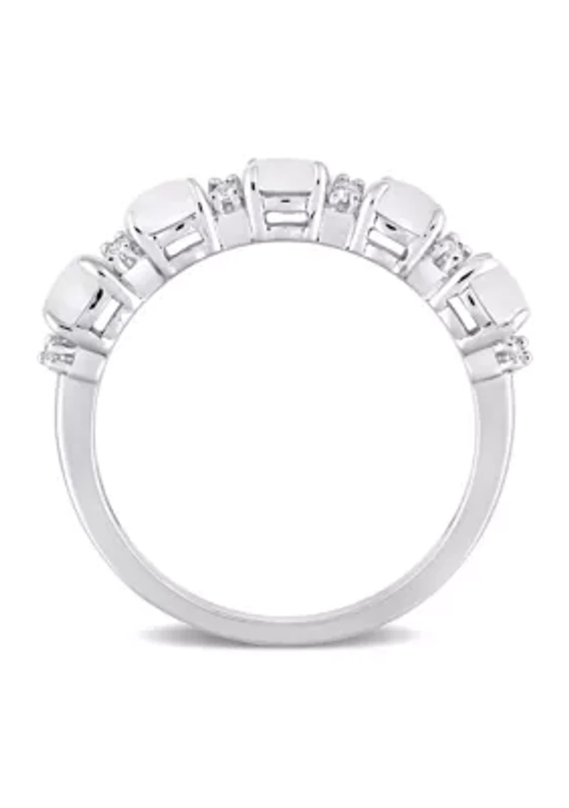 Opal and White Topaz Semi Eternity Ring Sterling Silver