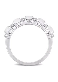 Opal and White Topaz Semi Eternity Ring Sterling Silver