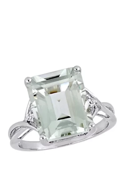 Green Amethyst and White Topaz Ring Sterling Silver