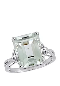 Green Amethyst and White Topaz Ring Sterling Silver