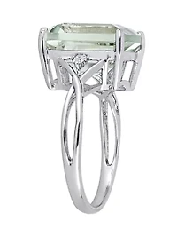 Green Amethyst and White Topaz Ring Sterling Silver