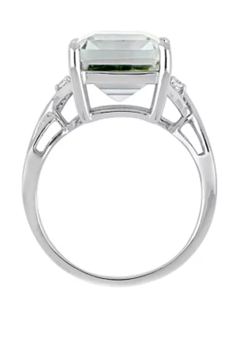 Green Amethyst and White Topaz Ring Sterling Silver