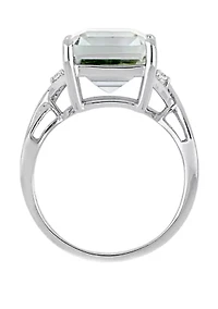 Green Amethyst and White Topaz Ring Sterling Silver