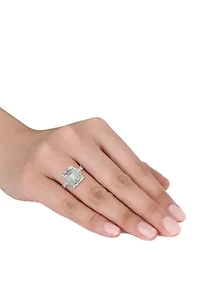 Green Amethyst and White Topaz Ring Sterling Silver