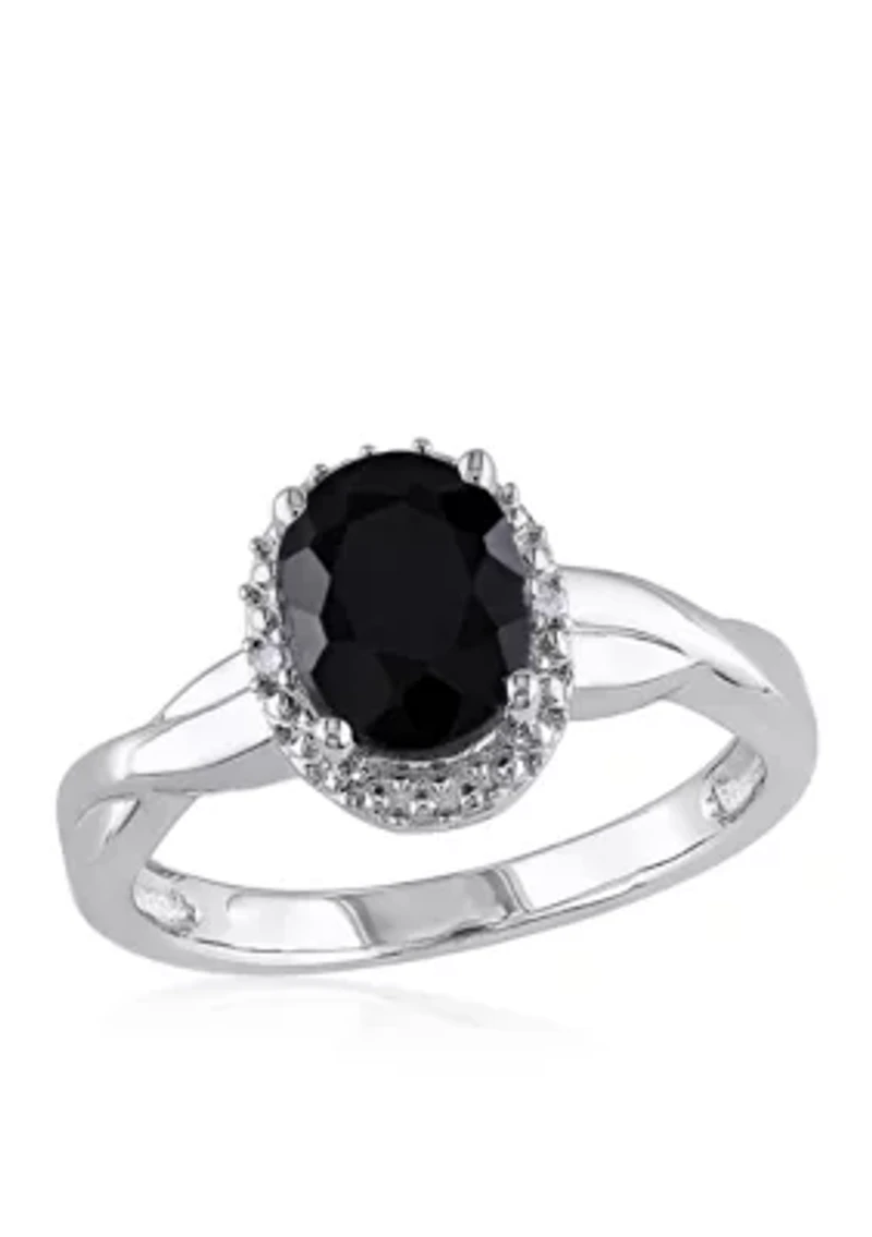 Black Sapphire and Diamond Ring Sterling Silver