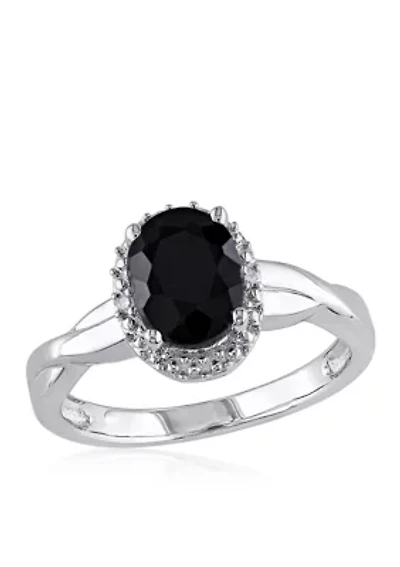 Black Sapphire and Diamond Ring Sterling Silver