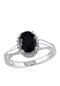 Black Sapphire and Diamond Ring Sterling Silver