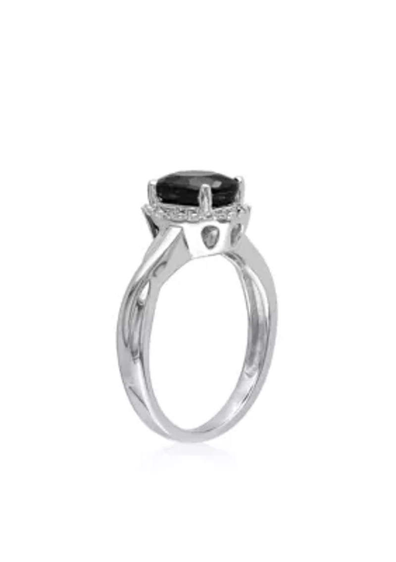 Black Sapphire and Diamond Ring Sterling Silver