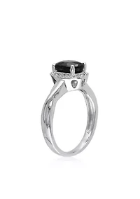 Black Sapphire and Diamond Ring Sterling Silver
