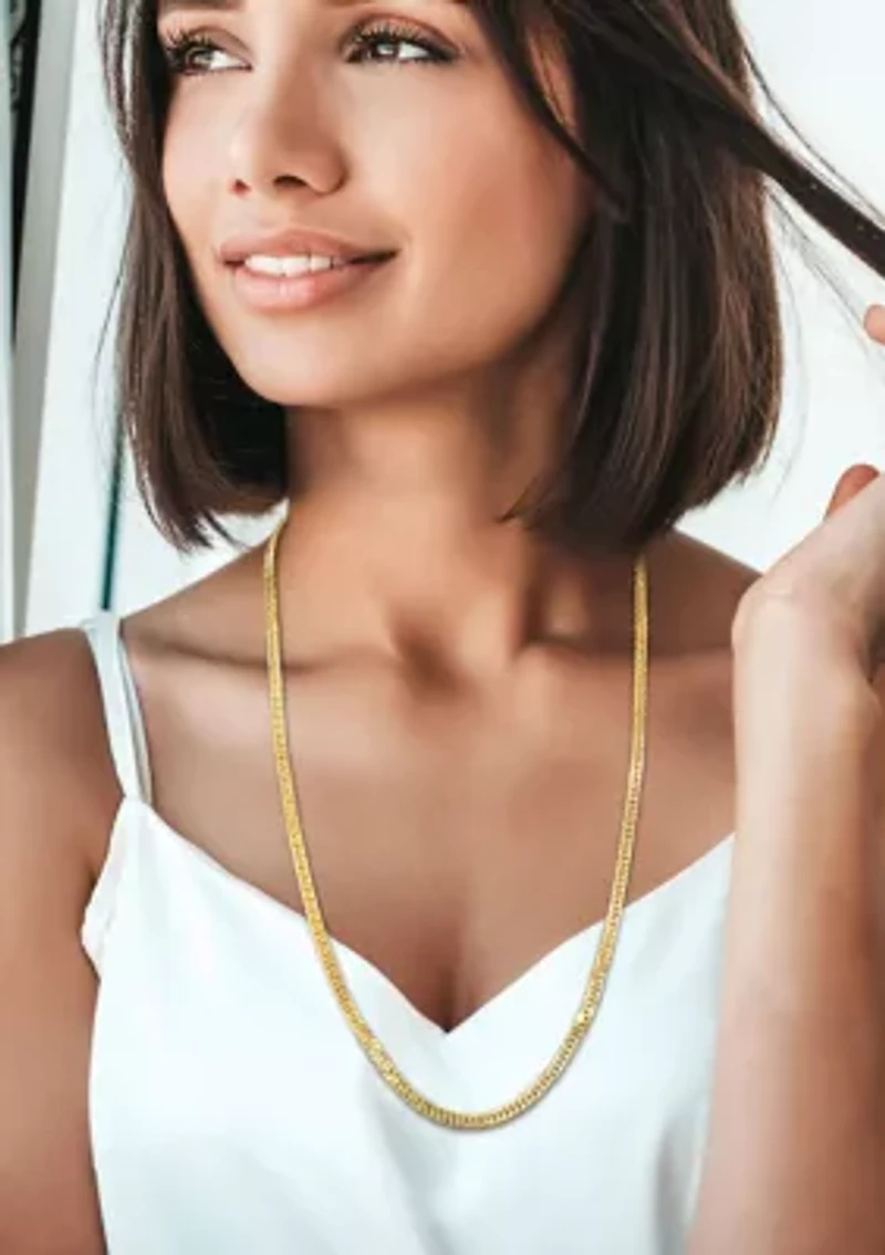 18k Yellow Gold Plated Sterling Silver Fancy Curb Link Chain Necklace