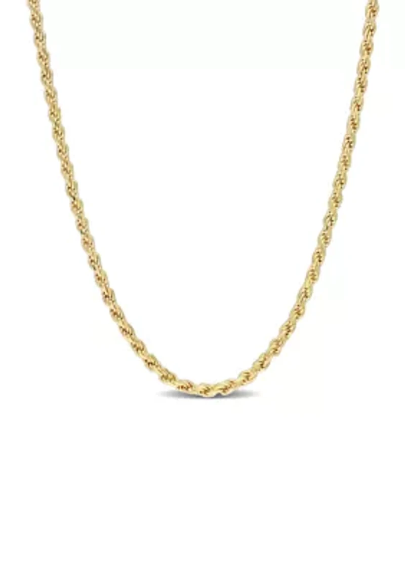 18k Yellow Gold Plated Sterling Silver 2.2mm Rope Chain Necklace