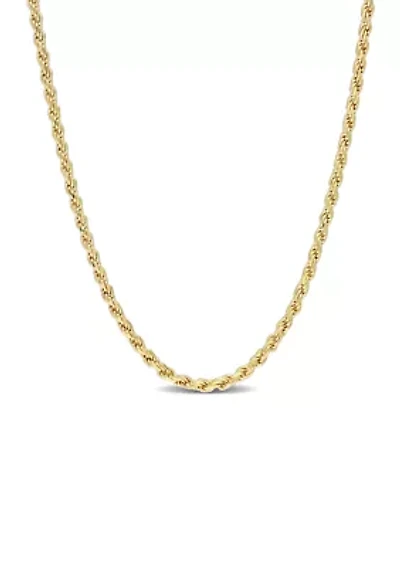 18k Yellow Gold Plated Sterling Silver 2.2mm Rope Chain Necklace