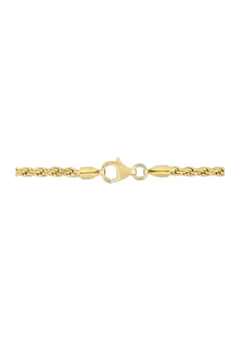18k Yellow Gold Plated Sterling Silver 2.2mm Rope Chain Necklace