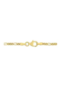 18k Yellow Gold Plated Sterling Silver 2.2mm Figaro Chain Bracelet