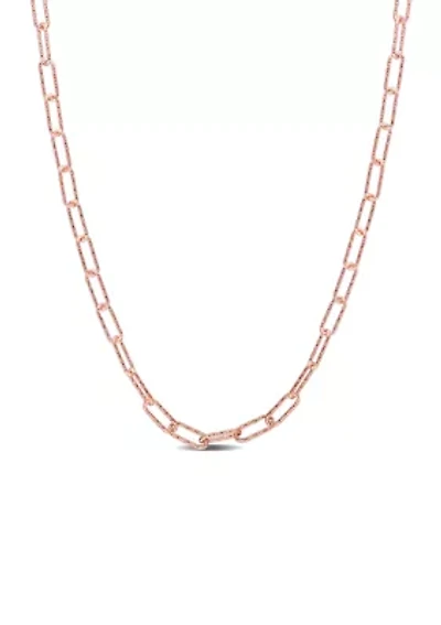 18k Rose Gold Plated Sterling Silver Fancy Paperclip Chain Necklace