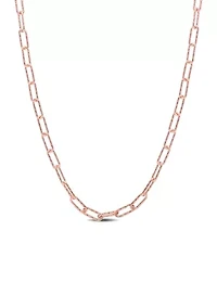 18k Rose Gold Plated Sterling Silver Fancy Paperclip Chain Necklace