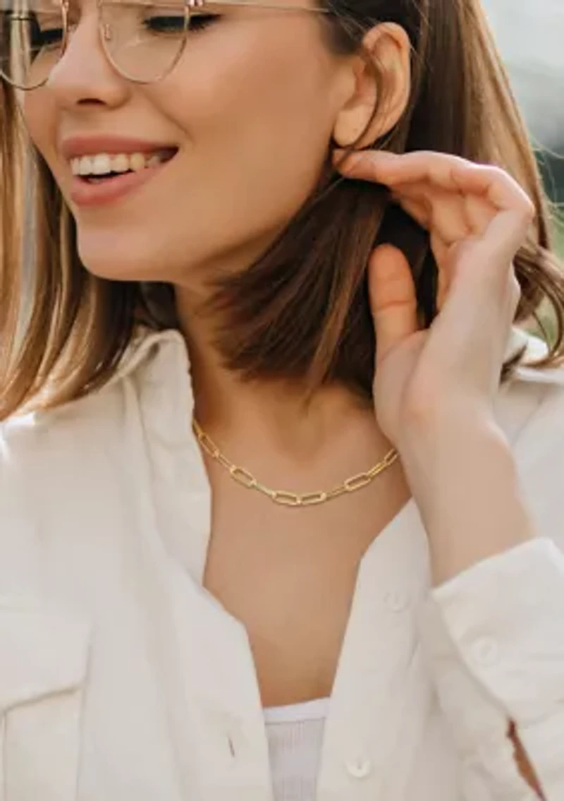 18k Yellow Gold Plated Sterling Silver 5mm Paperclip Chain Necklace