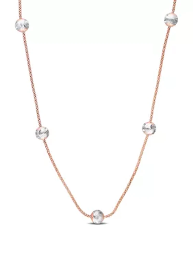 18k Rose Gold Plated Sterling Silver 6mm Ball Station Chain Necklace