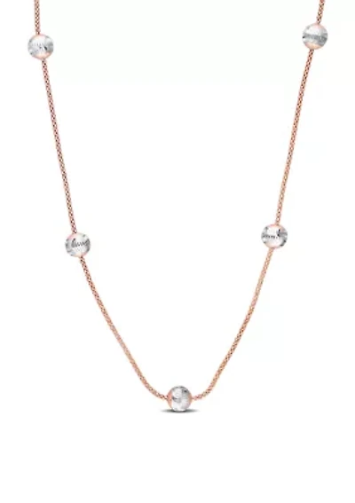 18k Rose Gold Plated Sterling Silver 6mm Ball Station Chain Necklace