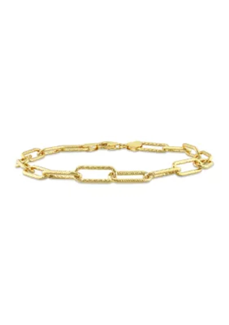 18k Yellow Gold Plated Sterling Silver 6mm Fancy Paperclip Chain Bracelet