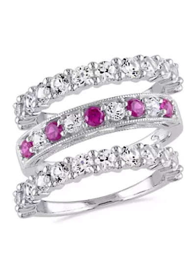 Lab Created 3-Piece Set Ruby and White Sapphire Semi-Eternity Stackable Ring Sterling Silver