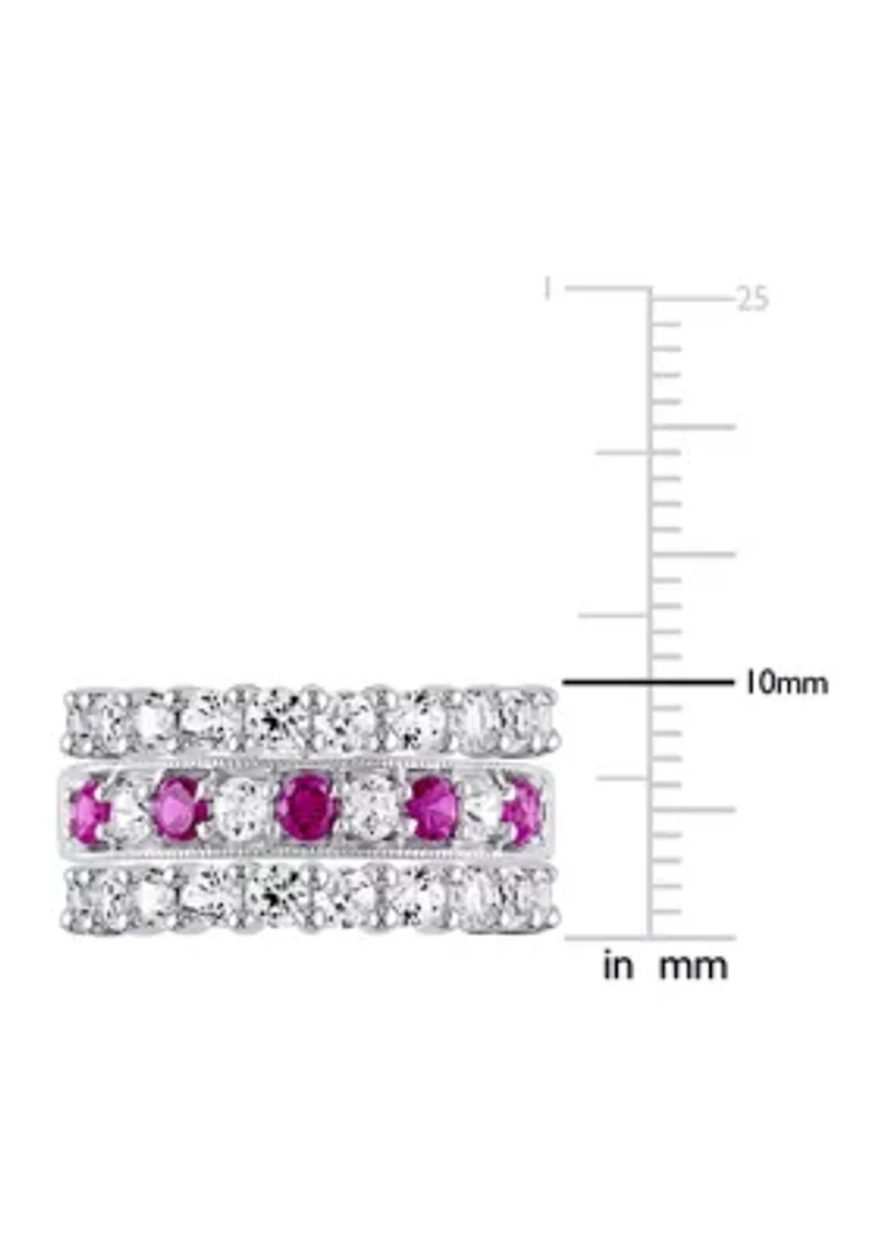 Lab Created 3-Piece Set Ruby and White Sapphire Semi-Eternity Stackable Ring Sterling Silver