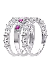 Lab Created 3-Piece Set Ruby and White Sapphire Semi-Eternity Stackable Ring Sterling Silver