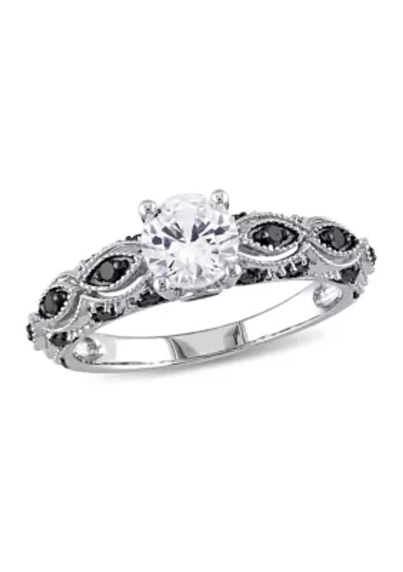 Lab Created White Sapphire and 1/4 CT TW Black Diamond Engagement Ring 10k Gold