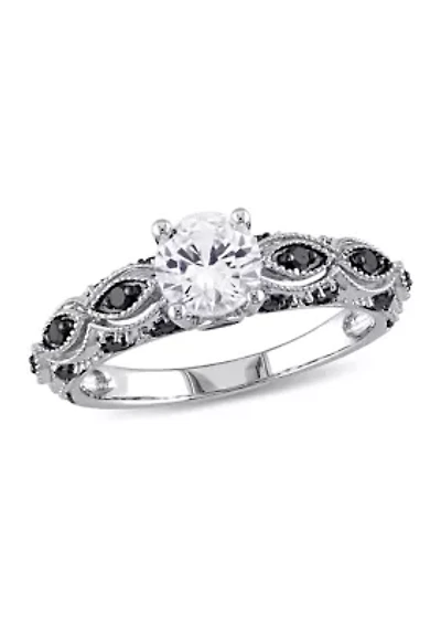Lab Created White Sapphire and 1/4 CT TW Black Diamond Engagement Ring 10k Gold