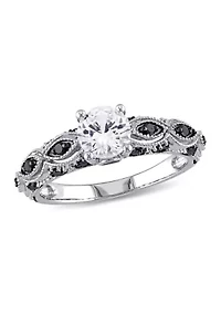 Lab Created White Sapphire and 1/4 CT TW Black Diamond Engagement Ring 10k Gold