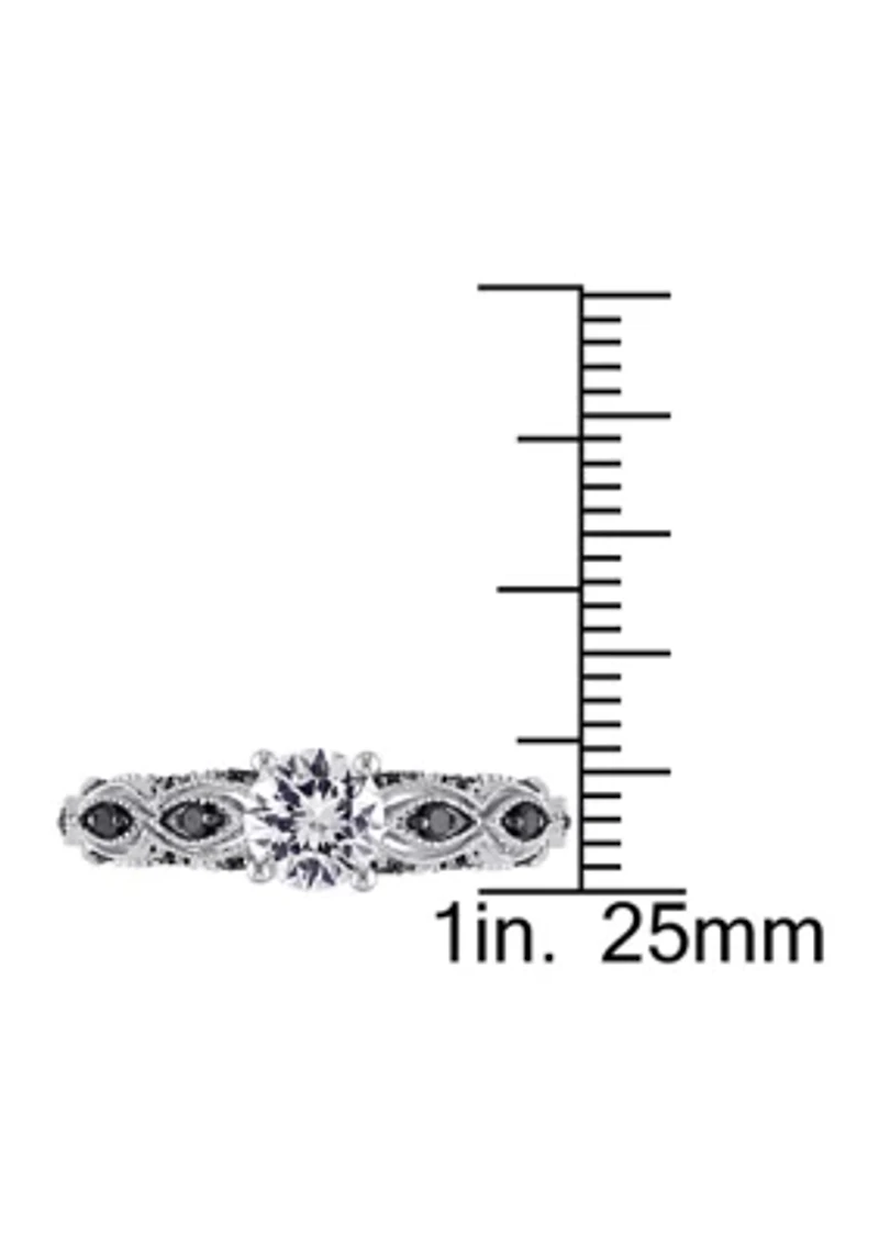 Lab Created White Sapphire and 1/4 CT TW Black Diamond Engagement Ring 10k Gold