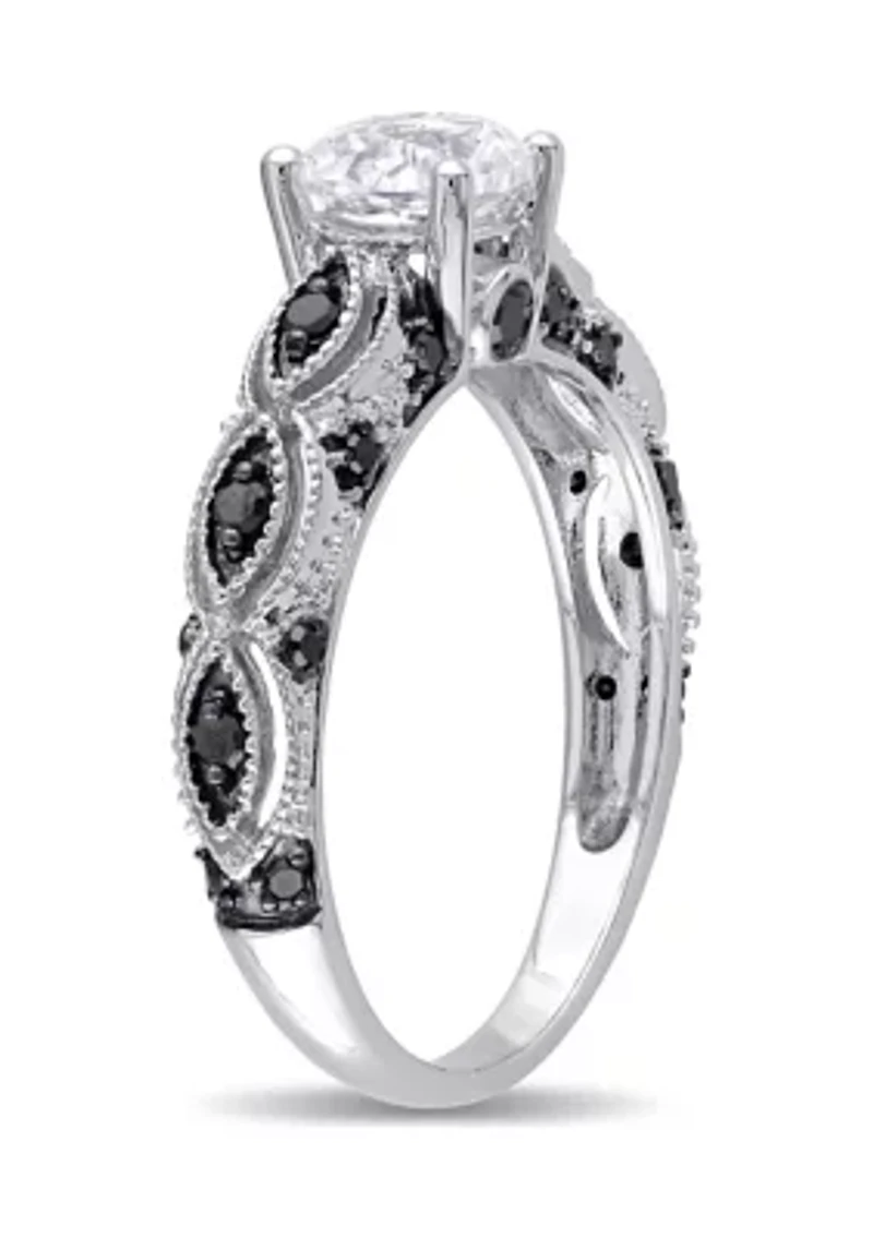 Lab Created White Sapphire and 1/4 CT TW Black Diamond Engagement Ring 10k Gold