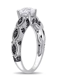 Lab Created White Sapphire and 1/4 CT TW Black Diamond Engagement Ring 10k Gold