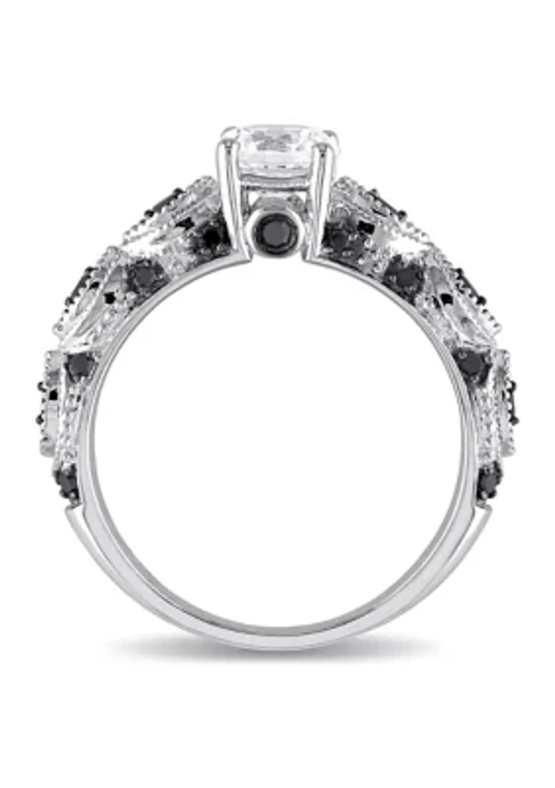 Lab Created White Sapphire and 1/4 CT TW Black Diamond Engagement Ring 10k Gold
