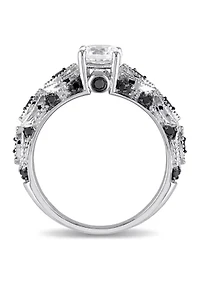 Lab Created White Sapphire and 1/4 CT TW Black Diamond Engagement Ring 10k Gold