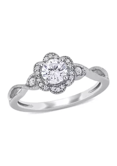 Lab Created 5/8 CT TGW White Sapphire and 1/10 TW Diamond Vintage Floral Ring Sterling Silver