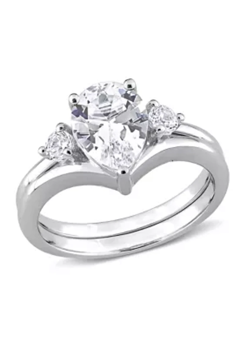 Lab Created 2.95 CT TGW White Sapphire Pear-Cut Bridal Ring Set 10k Gold