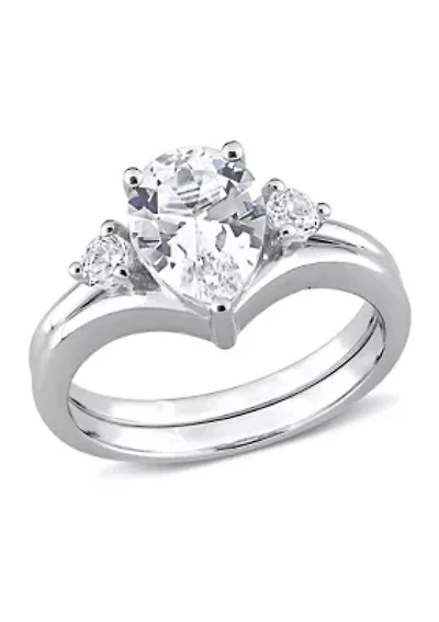 Lab Created 2.95 CT TGW White Sapphire Pear-Cut Bridal Ring Set 10k Gold
