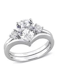Lab Created 2.95 CT TGW White Sapphire Pear-Cut Bridal Ring Set 10k Gold