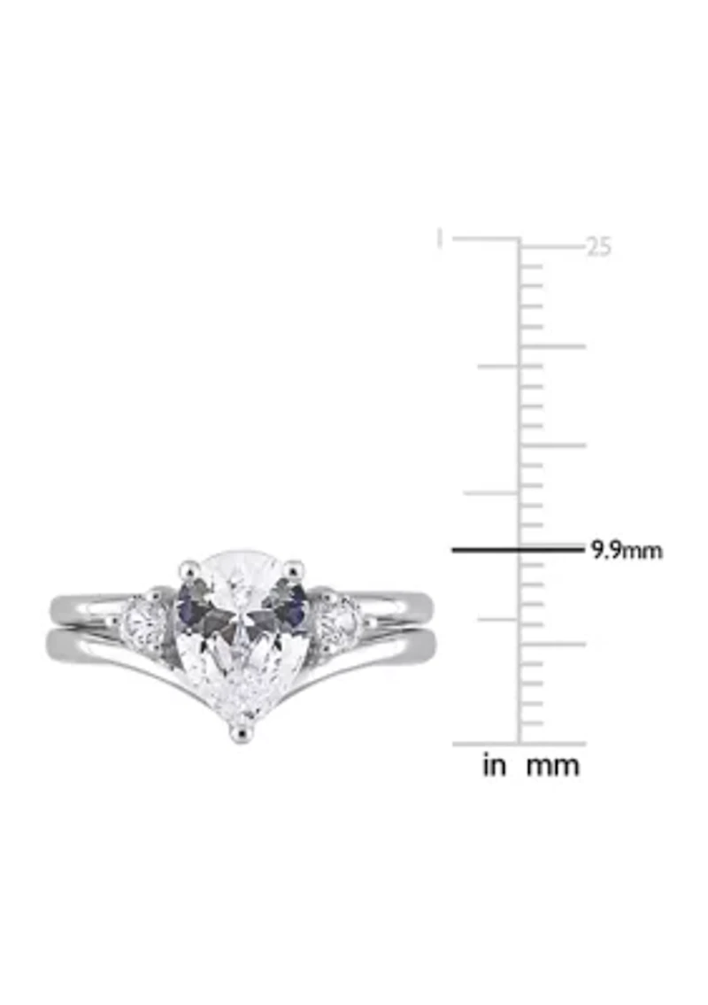 Lab Created 2.95 CT TGW White Sapphire Pear-Cut Bridal Ring Set 10k Gold