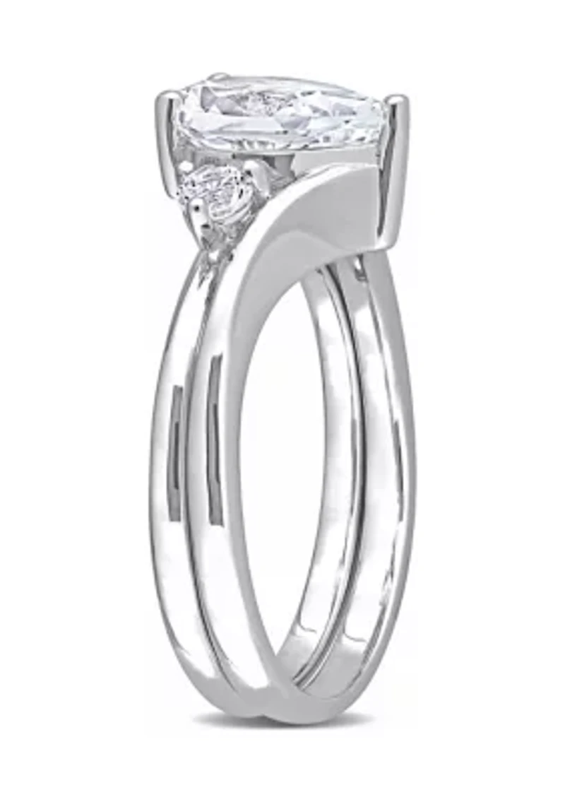 Lab Created 2.95 CT TGW White Sapphire Pear-Cut Bridal Ring Set 10k Gold